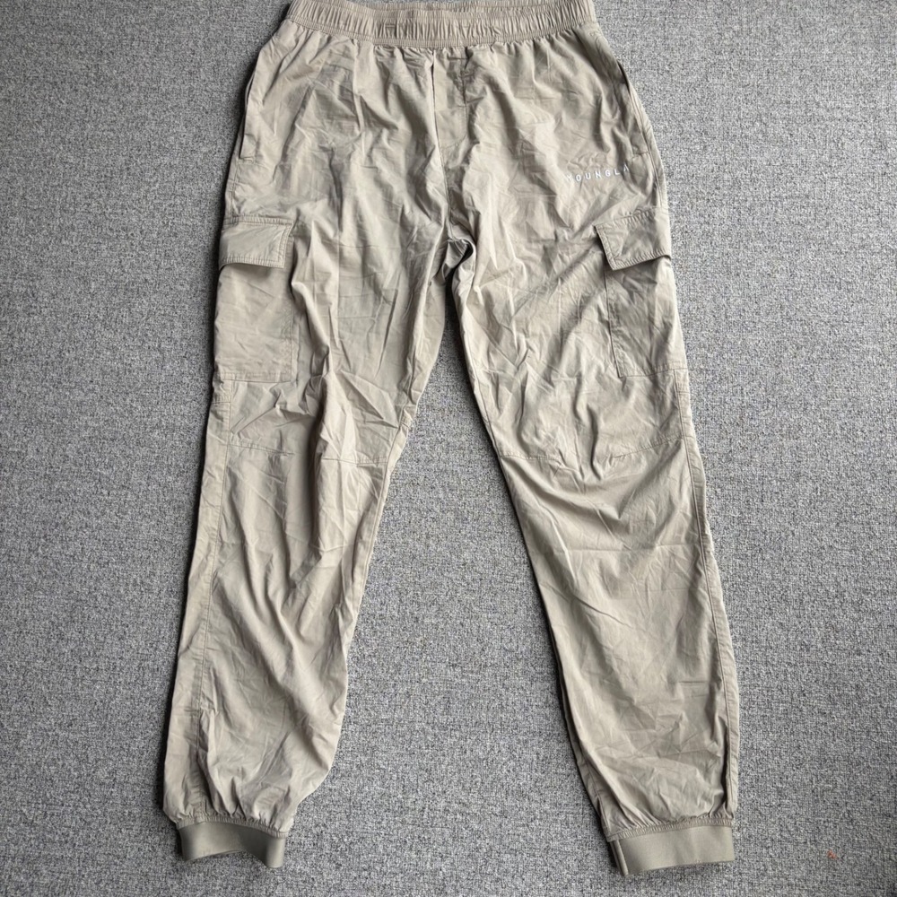 YoungLA Joggers Mens M 242‎ Tan Cargo Tapered YLA2289 Elastic Waist